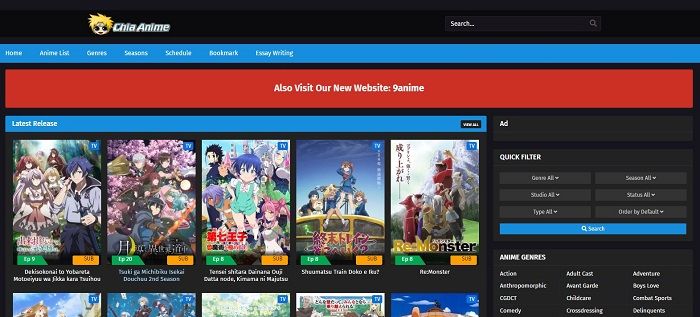 página inicial do anime chia