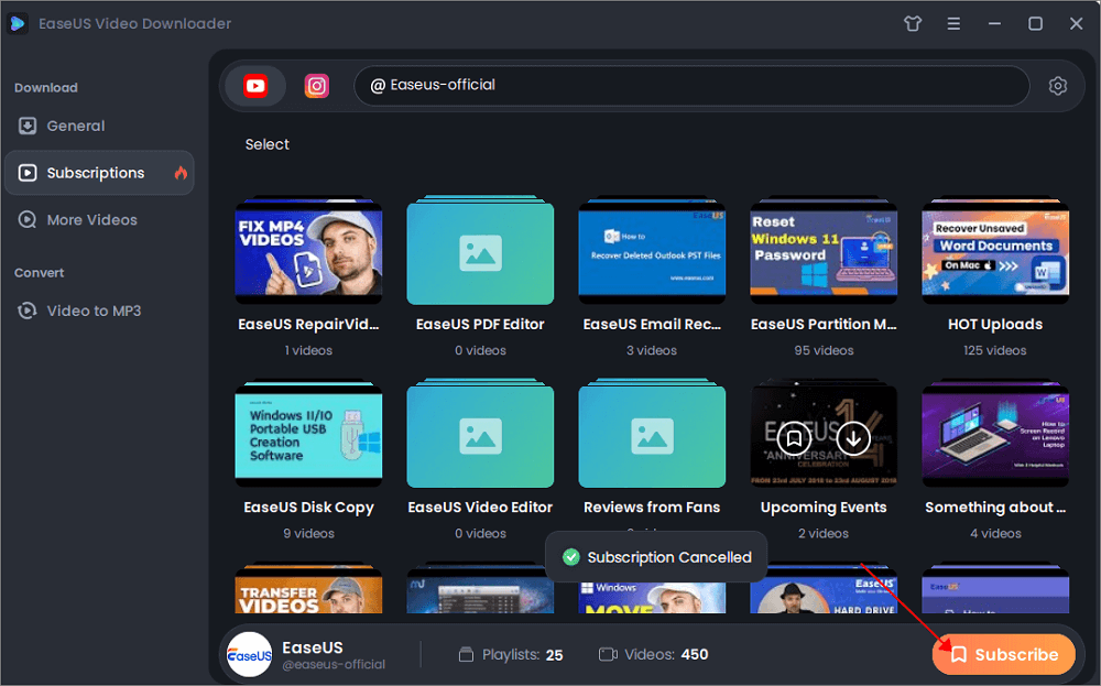 Klicken Sie auf die Schaltfläche 'Abonnieren