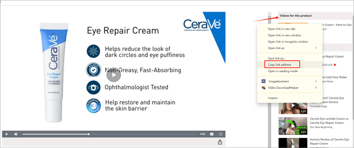 copie o link do vídeo do produto Amazon