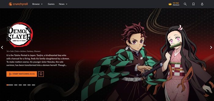 página inicial do crunchyroll