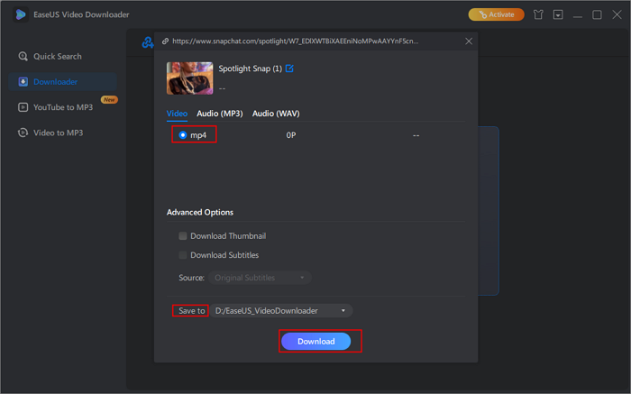 baixar vídeo snapchat easyus video downloader