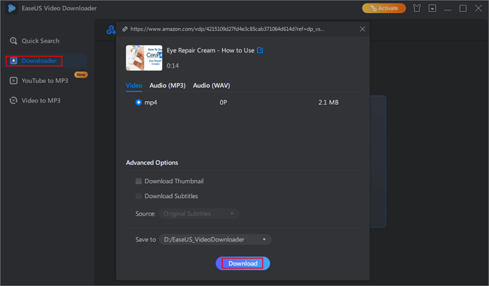 baixe com o downloader de vídeo easyus