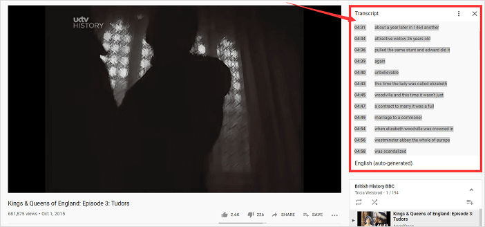 obter transcrição do youtube