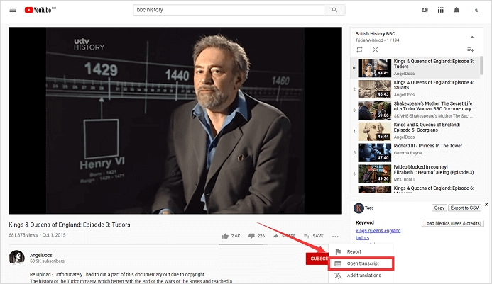 baixar transcrição do vídeo do youtube