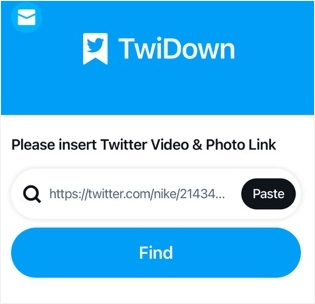 Cole o URL no aplicativo e clique em Localizar