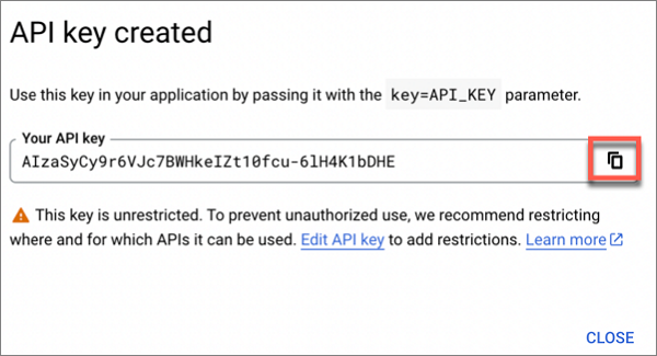 chave de API do Google Drive gerada
