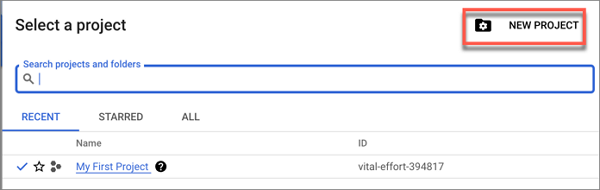crie um novo projeto no console do Google Cloud