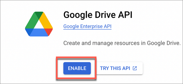 ativar API do Google Drive