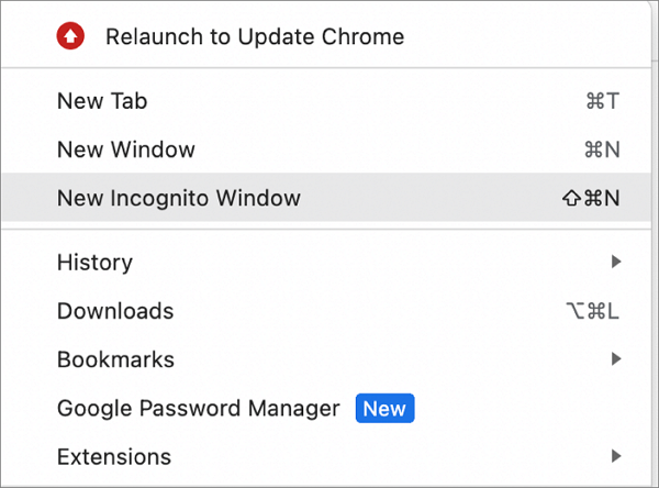 Wechseln Sie in den Inkognito-Modus von Chrome