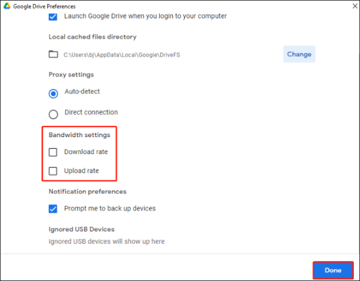Ändern Sie die Download-Einstellungen von Google Drive