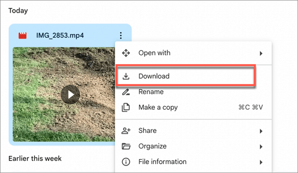baixar vídeo do aplicativo da web do Google Drive