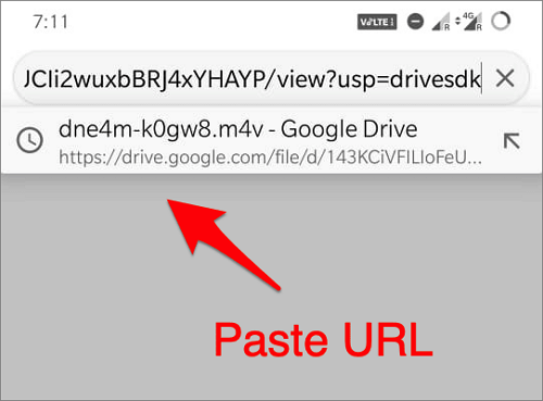 cole o URL de compartilhamento de vídeo no downloader de vídeo do Google Drive para Android