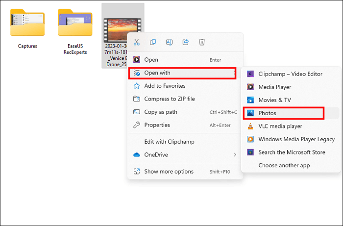 Öffnen Sie das heruntergeladene YouTube-Video über Fotos