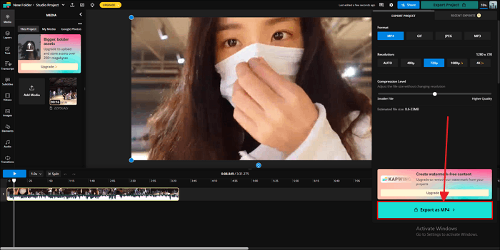 Exportieren Sie das neue Projekt