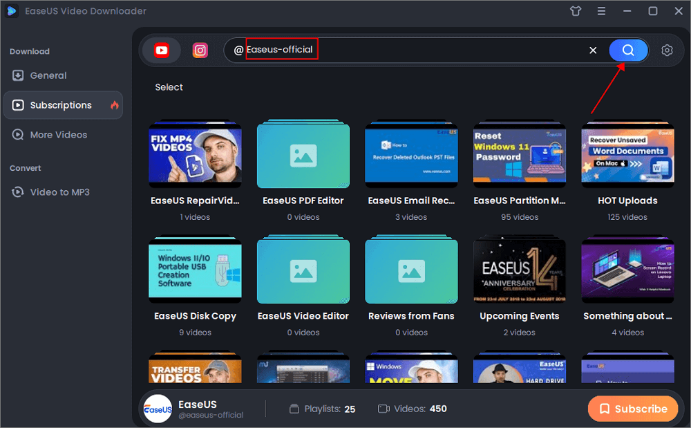 youtube-Kanalname eingeben