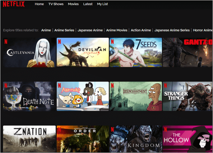 página de animes netflix