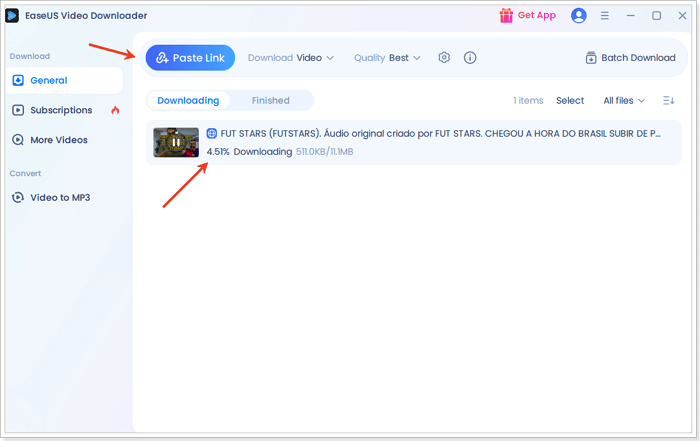 schermata di download video EaseUS