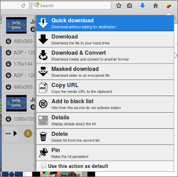 Schnell-Download-Option in der Erweiterung