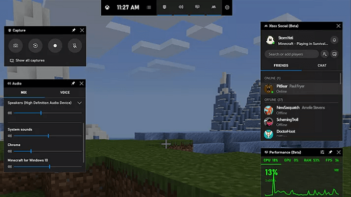 Registra lo schermo con la barra di gioco