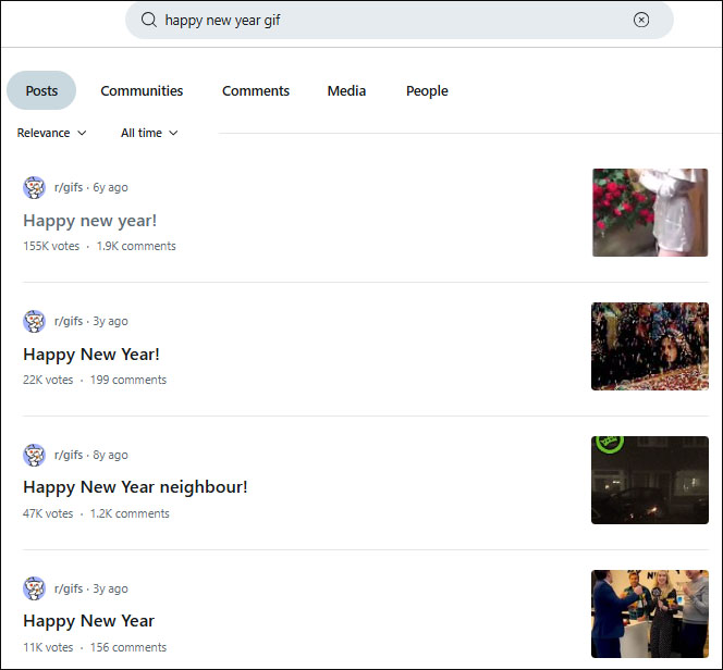 Suche auf Reddit nach „Frohes neues Jahr“-GIFs