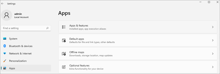 Gehen Sie zu Apps und Funktionen