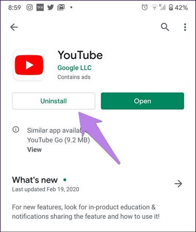 reinstalar o aplicativo do YouTube