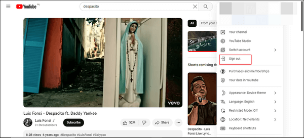 sair da conta do Google no YouTube