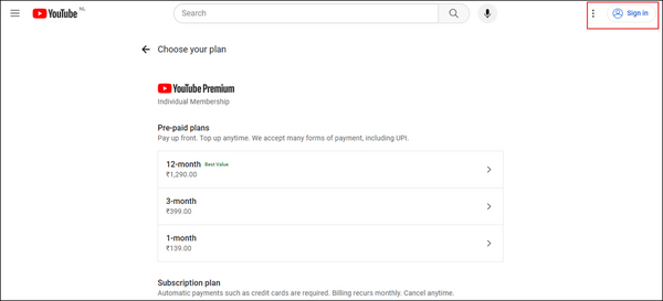 renunciar à conta do Google com o youtube premium