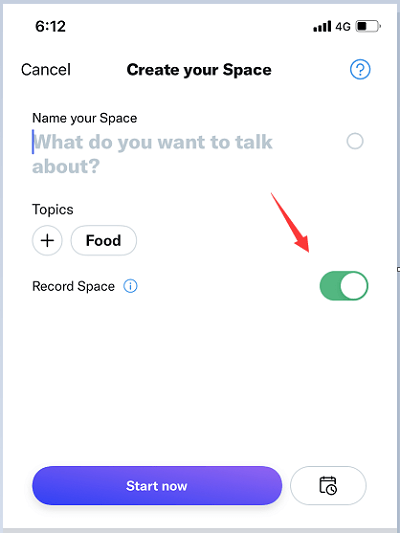 Passo 2 - Grave um espaço no Twitter