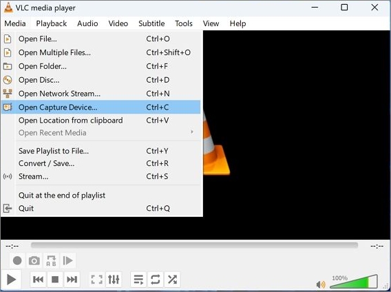 dispositivo de captura aberto para gravação em vlc