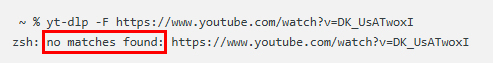 yt-dlp nessuna corrispondenza trovata screenshot