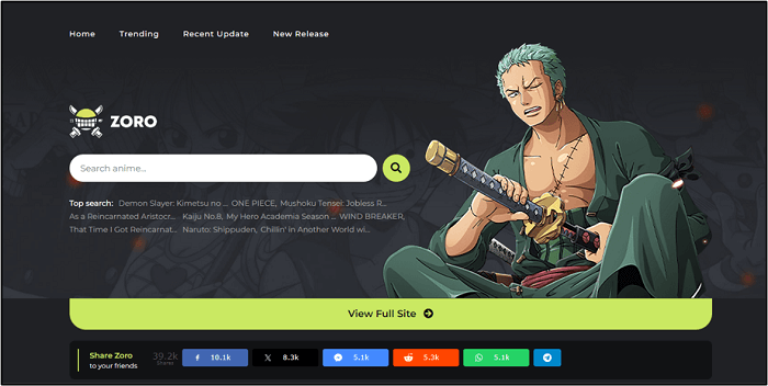 página inicial do anime zoro