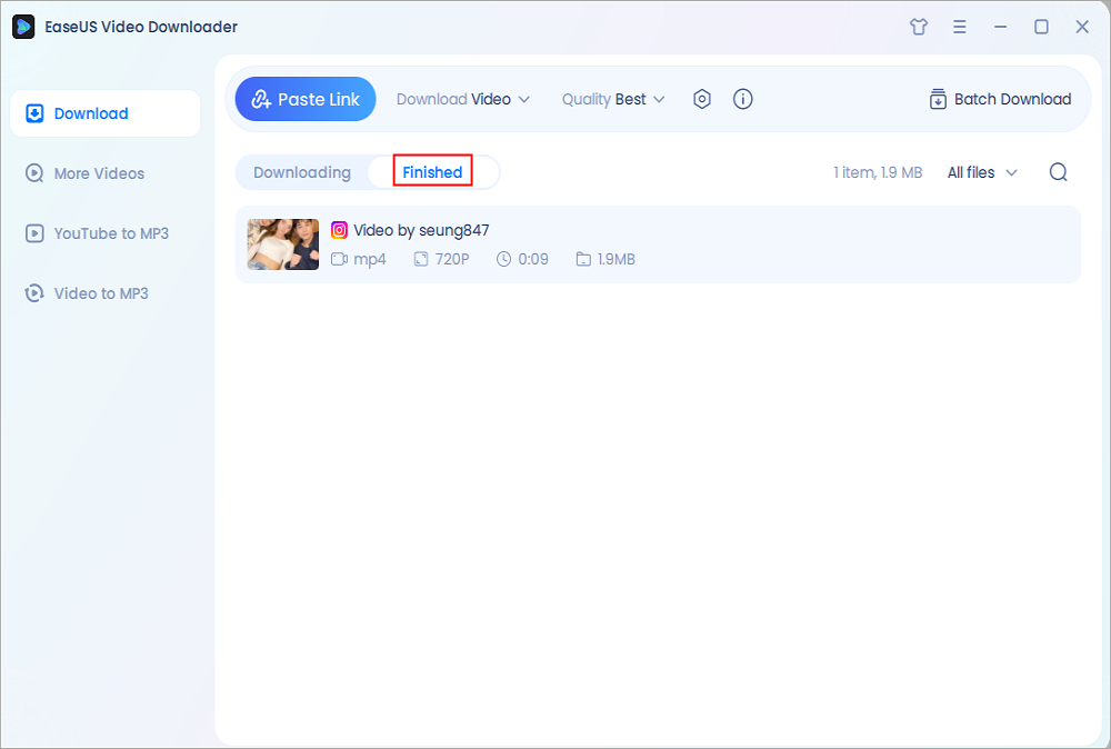 check downloaded video