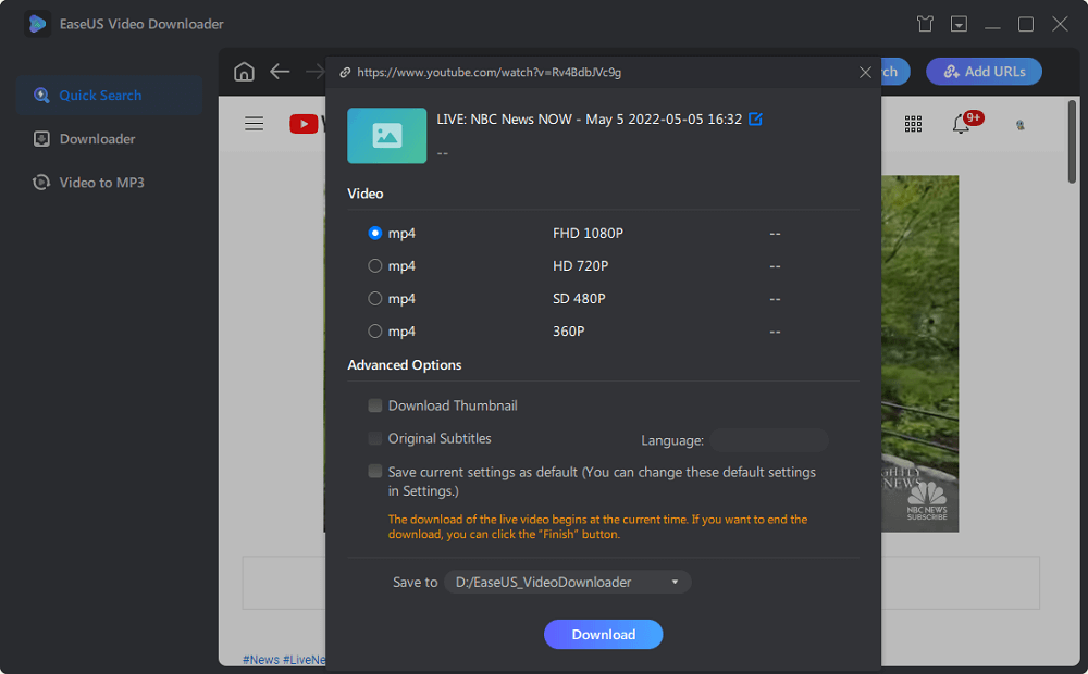 Baixe vídeos ao vivo do YouTube - Etapa 3