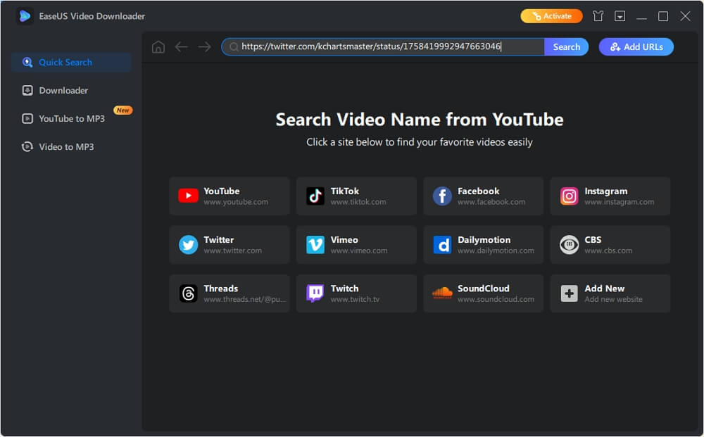 Fügen Sie die URL des gewünschten Videos in die Suchleiste ein