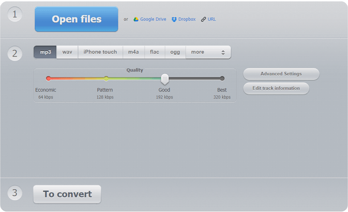 123apps audio bitrate convert the main screen