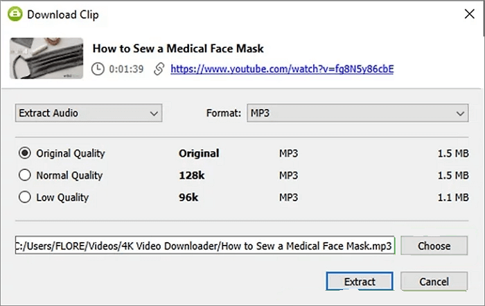 Il downloader di video 4k regola le impostazioni della musica