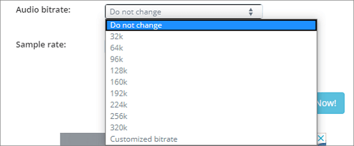 aconvert adjust audio bitrate