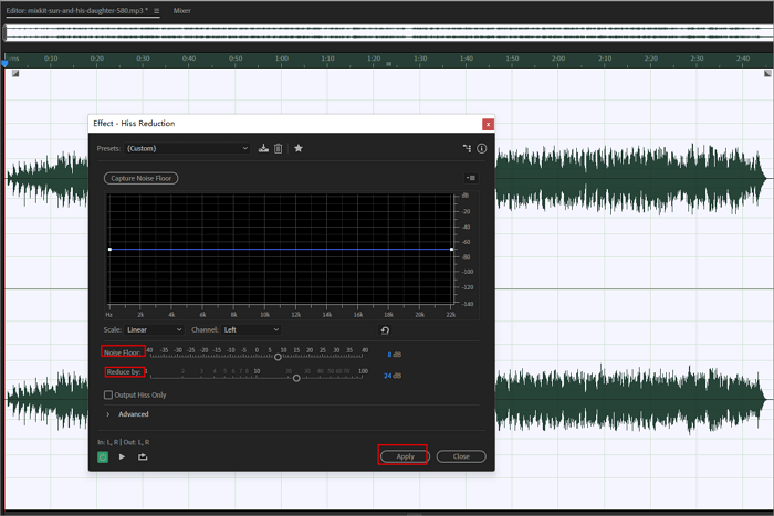 parâmetros de ajuste do adobe audition