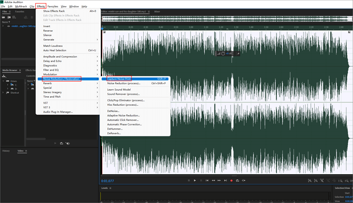 captura de ruído de audição do adobe