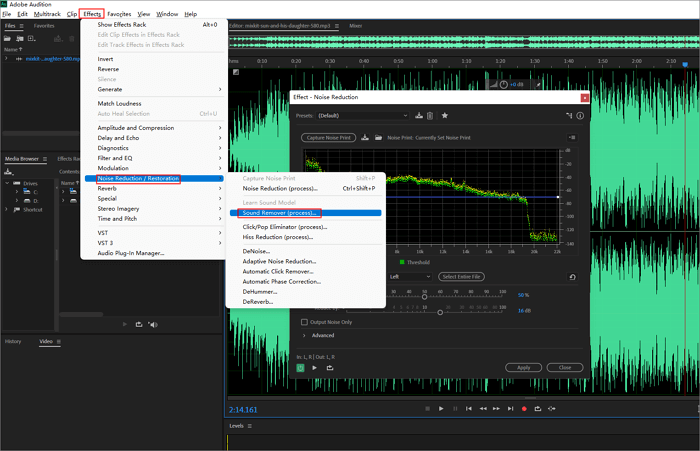 adobe audition escolha redução de ruídos