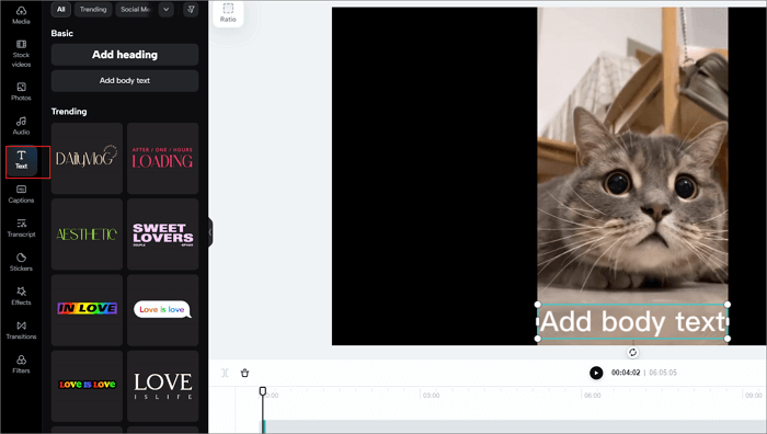 capcut online add text