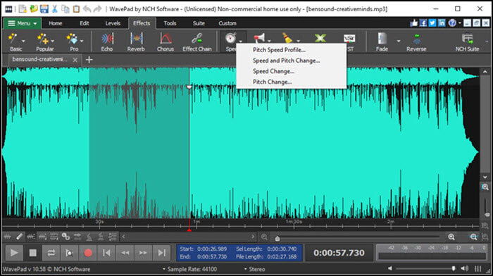 Wavepad Audio changer feature for music