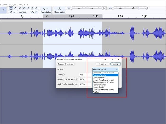 Wählen Sie die Option Gesang entfernen