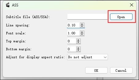 click on open and choose subtitle file