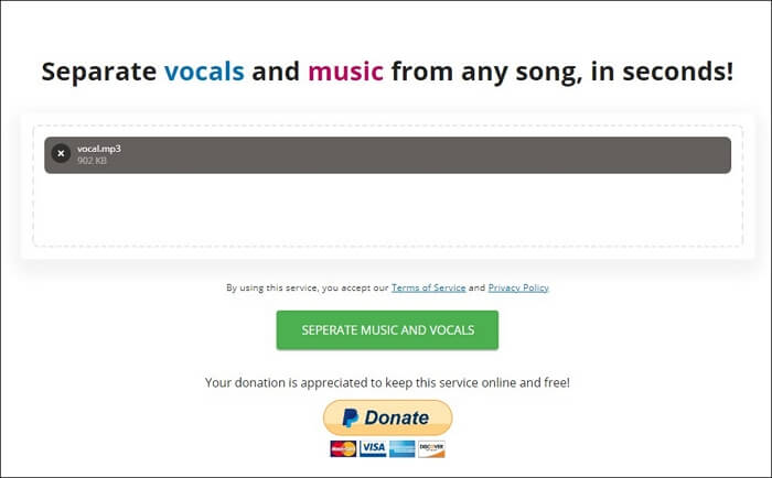 click on seperate music and vocals