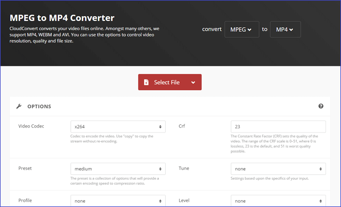 Cloudconvert - free mpeg a mp4 converter