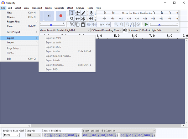 convertire video in audio - Audacity