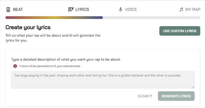 Type a detailed description of the rap lyrics