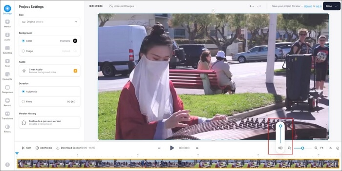 das Lautsprechersymbol auf Null setzen